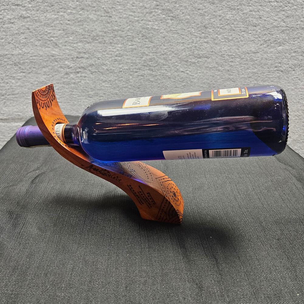 Vintage Signed K.H. Australian Aboriginal Style Wooden Floating Wine Holder